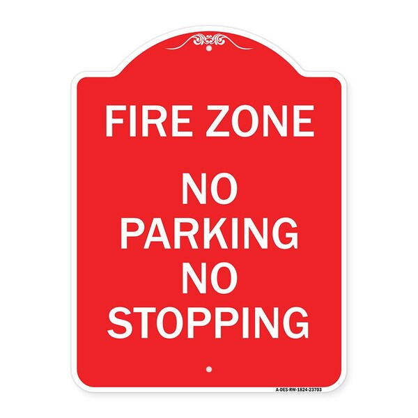 Designer Series Sign-No Parking No Stopping, Red & White Aluminum Sign, 18" x 24", RW-1824-23703